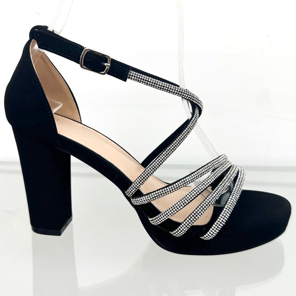 Black/Silver Open Toe Platform Heels - Picture 3 of 4